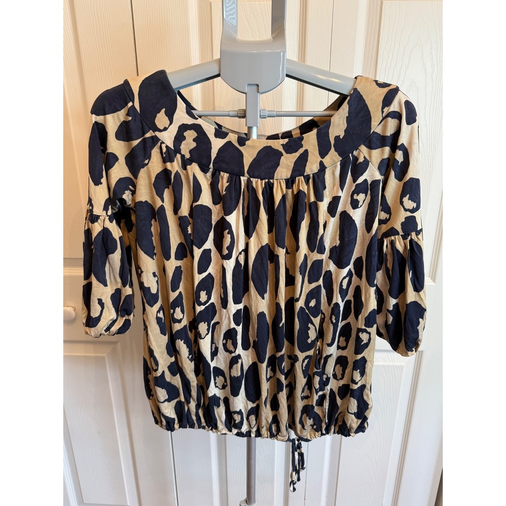 Diane von Furstenberg Leopard Print Silk Blend Dolman Sleeve Blouse Top Size 0 - Picture 1 of 7
